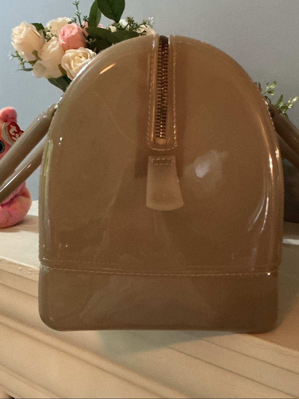 Furla Glossy Candy  Taupe Patent Dome Satchel - Picture 5 of 6